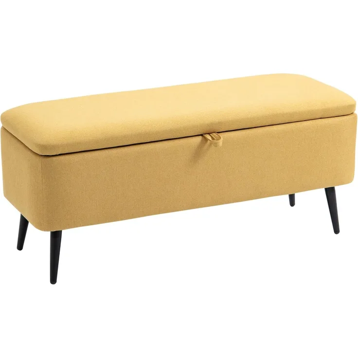 HOMCOM Sitzbank mit Stauraum, Leinenoptik, Stahlbeine (Bettbank, 1-St, Polsterbank), für Wohnzimmer, Flur, bis 150 kg belastbar, 101 x 38,5 x 44,5 cm, Gelb