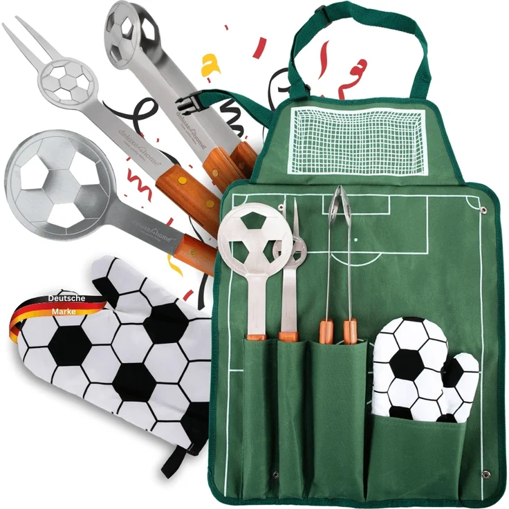 Grillbesteck Set SOCCA Grillgabel, Grillzange, Grillwender, Grillhandschuh | Grillset für Männer Geschenk Grillzubehör Grilluntensilien – Bild 1