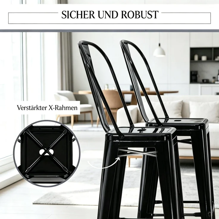 Stapelbarer Hocker,Essstuhl,Hochlehner Barhocker mit abnehmbarer Rückenlehne,Stilvoller Tresenhocker(nur mit 4pcs Essstuhle)--Schwarz--44x46x116cm--YOUDENOVA – Bild 6