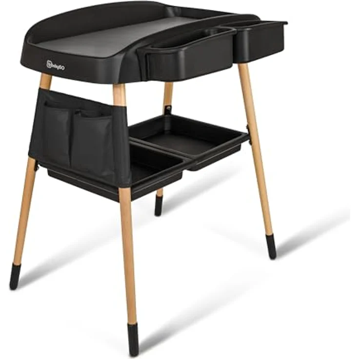 BabyGo Wickeltisch Change ME, Mobiler Wickeltisch aus Buchenholz mit seitlicher Ablage, schwarz – Bild 1