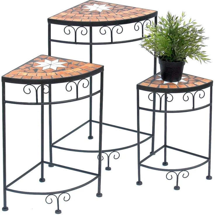 Blumenhocker Merano Mosaik 3er Set 12013 Blumenständer 42, 52 und 62cm Eckregal Hocker – Bild 5