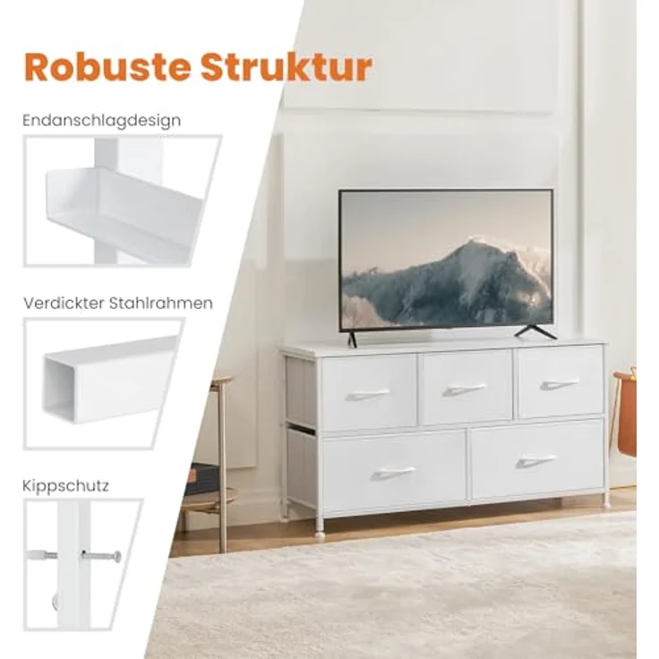 Sweetcrispy Kommode für Schlafzimmer, breite Schublade Kommode Organizer Storage Drawers Fabric Storage mit 5 Schubladen, kleine Kommode, TV Stand für Schlafzimmer, Schrank, Wohnzimmer, Kinderzimmer – Bild 6