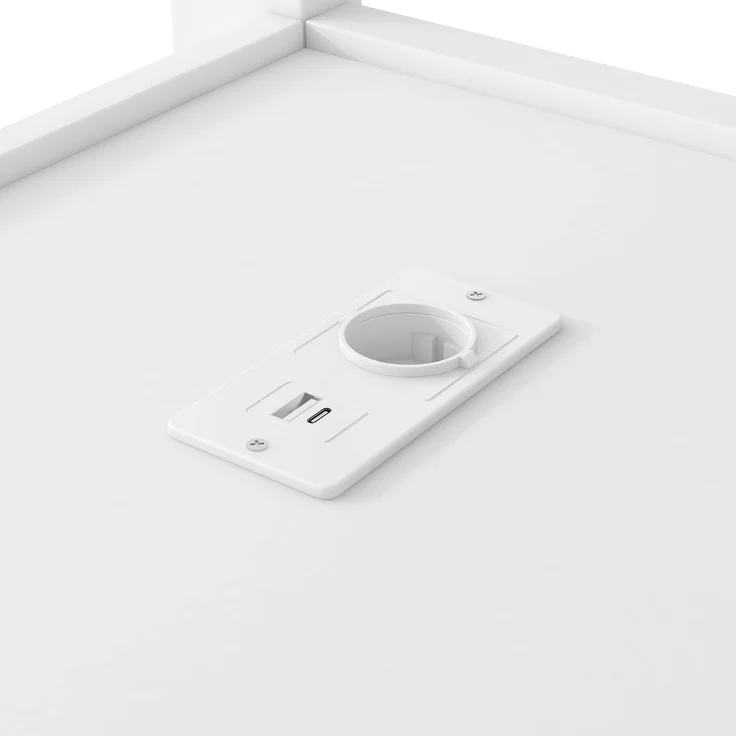 U-life Hochbett 140x200 cm mit Schreibtisch, Multifunktionsregalen, offenem Kleiderschrank, LED-Beleuchtung und USB-Ladestation, Weiß – Bild 7