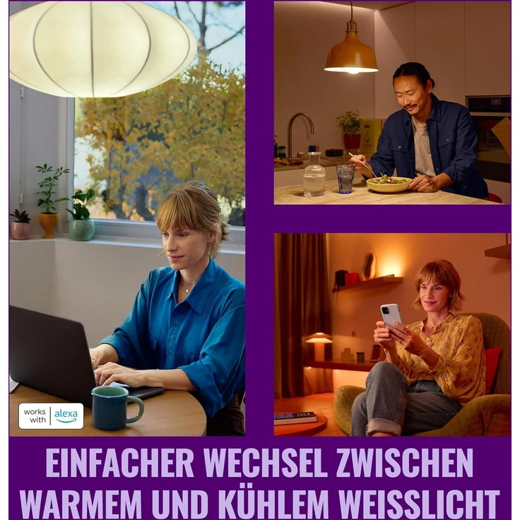 Wiz Smart LED A60-Lampe, Color und Tunable White, E27-Sockel, äquivalent 60 W, 2200–6500 K, 806 Lumen, dimmbar, funktioniert mit Alexa, Google Assistant, und Apple Home, 2er Pack – Bild 6