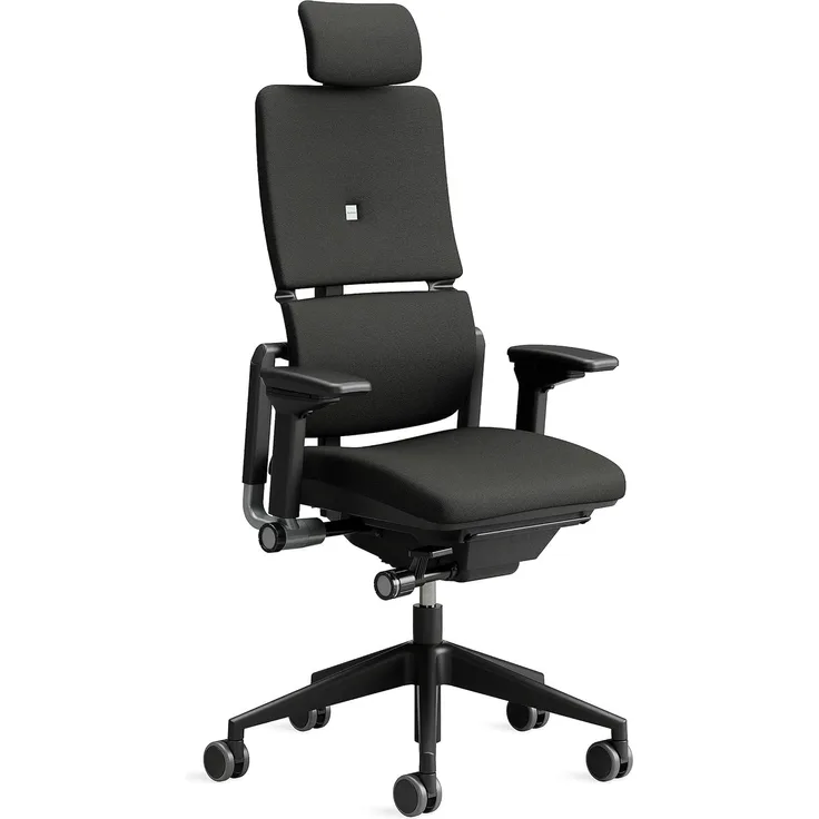 Steelcase Please Bürostuhl mit Bezug in Onyx Schwarz mit Kopfstütze, 64. 5x52. 5x115 cm