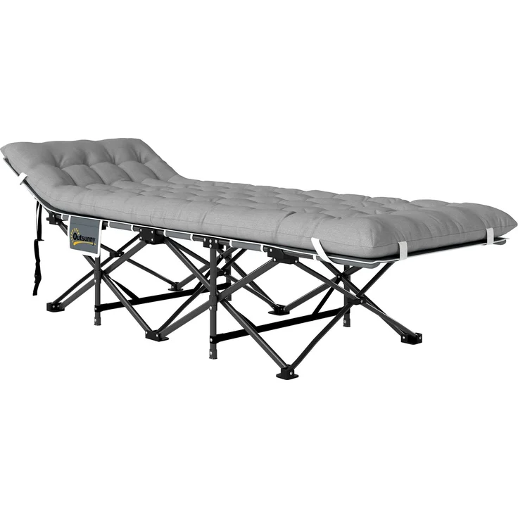 Feldbett faltbar Campingbett mit Matratze Kopfkissen Seitentasche 185 x 68 x 37 cm bis 150 kg Hellgrau--Hellgrau--37x68x185cm--YOUDENOVA – Bild 2
