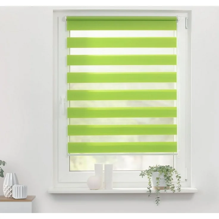 Lichtblick Doppelrollo Klemmfix ohne Bohren, Streifen, Blickdicht, Klemmträger-Montage, Sichtschutz, Wandmongtage, Deckenmontage, für Fenster und Türen Grün,120x150 cm (B x L) – Bild 3