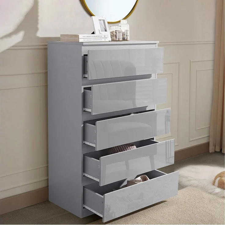 HTI-Living Kommode Kommode Kenji 5 Schubladen Hochglanz Grau (Stück, 1 St, 1 Kommode), Sideboard – Bild 2