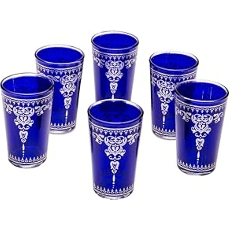 Marrakesch Orient & Mediterran Interior Teeglas 6x Orient Teeglas Andalous blau - 6er SET, 6-tlg, Glas, Handarbeit