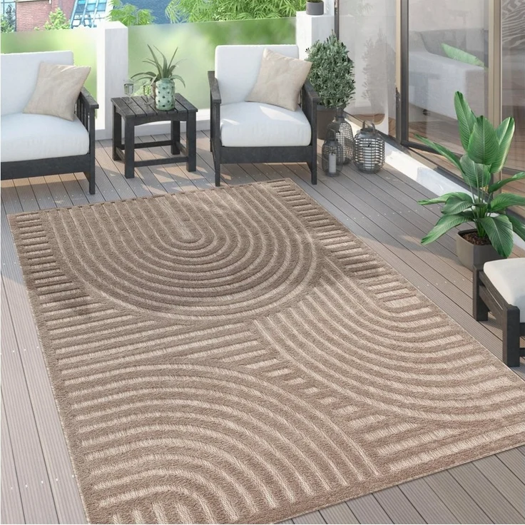 Paco Home Teppich Livorno 674, rechteckig, Höhe: 14 mm, Uni Farben, moderner Hoch-Tief-Effekt, Scandi-Look, Outdoor geeignet – Bild 5
