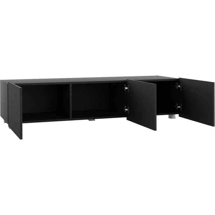 Lomadox Lowboard KEMPTEN-132, in schwarz matt, Rillenfront, 2-türig, 150 cm breit, Softclose – Bild 4