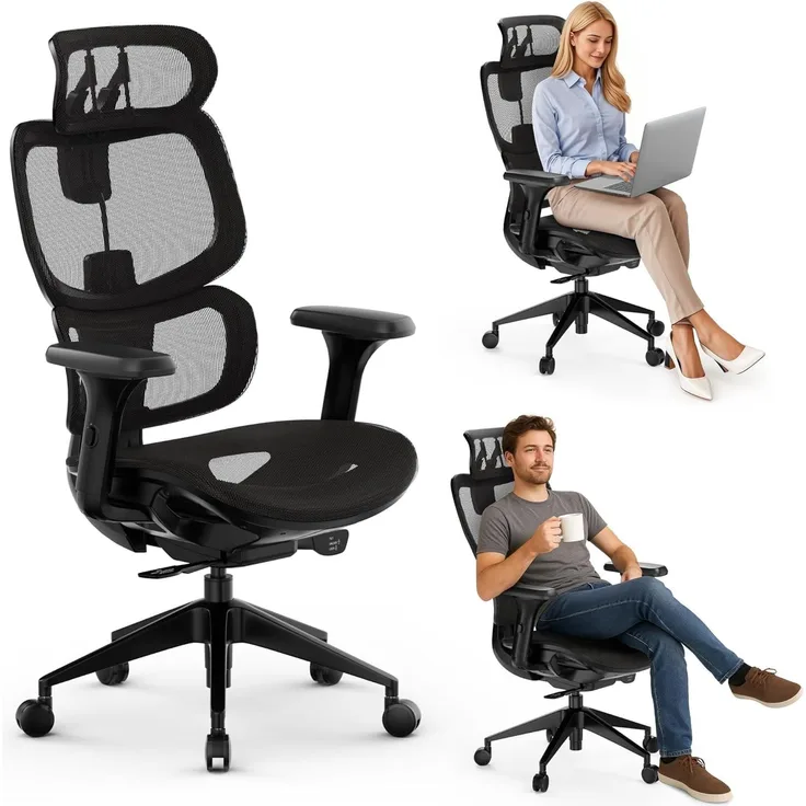 SENSE7 Nobu Ergonomischer Bürostuhl – Innovatives Rückenstützsystem, 3D-verstellbare Armlehnen, Wippfunktion, Atmungsaktives Mesh, Gesunde Haltung, Komfort für Büro und Gaming, Stabil