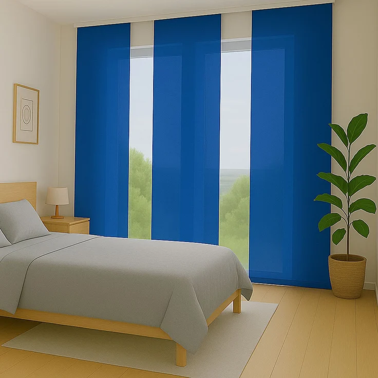 Flächenvorhang mit Klettband, Paneelwagen und Schleuderstab, ( BxL ) 60x245 cm in , blickdichte Schiebegardine mit Klett in vielen Farben Blau – Bild 5