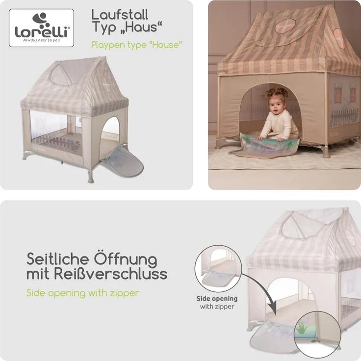Lorelli Reisebett My Place Dach Fenster faltbar Matratze Schlupfloch Tragetasche grau – Bild 3