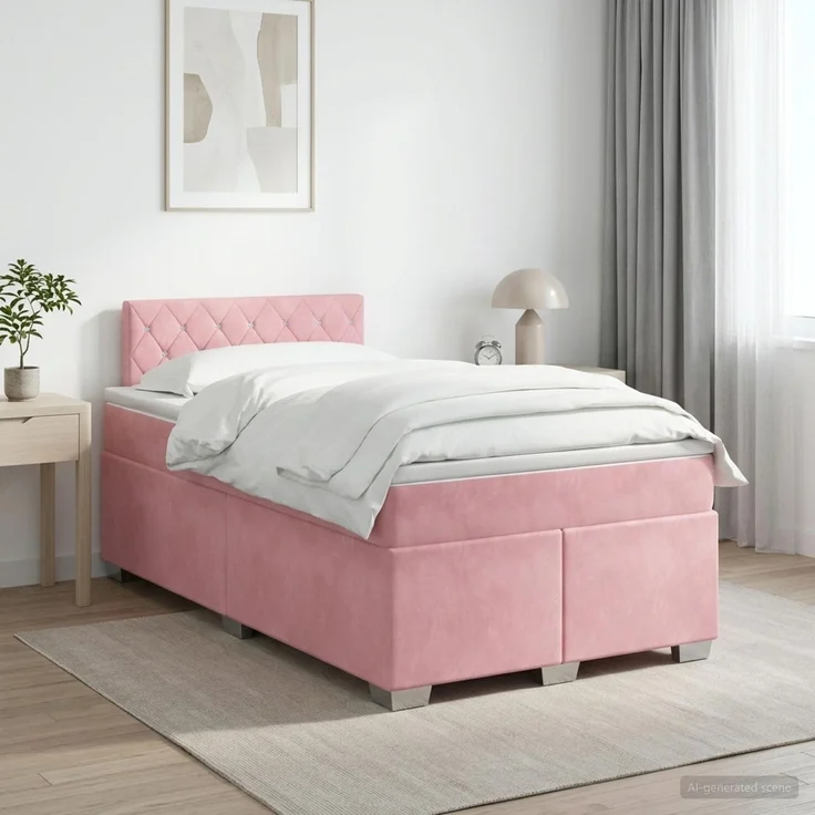 vidaXL Boxspringbett mit Matratze mit Kopfteil Rosa 120 x 200 cm Samt 3450691 – Bild 1