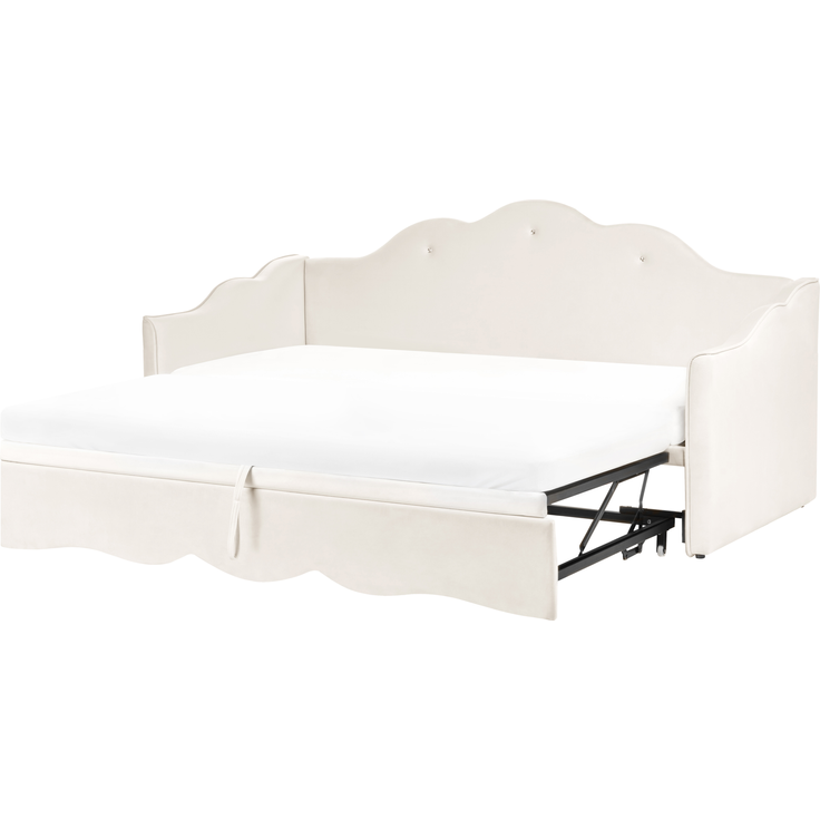 Ausziehbett Samtstoff LORETTE 90 x 200 cm Hellbeige