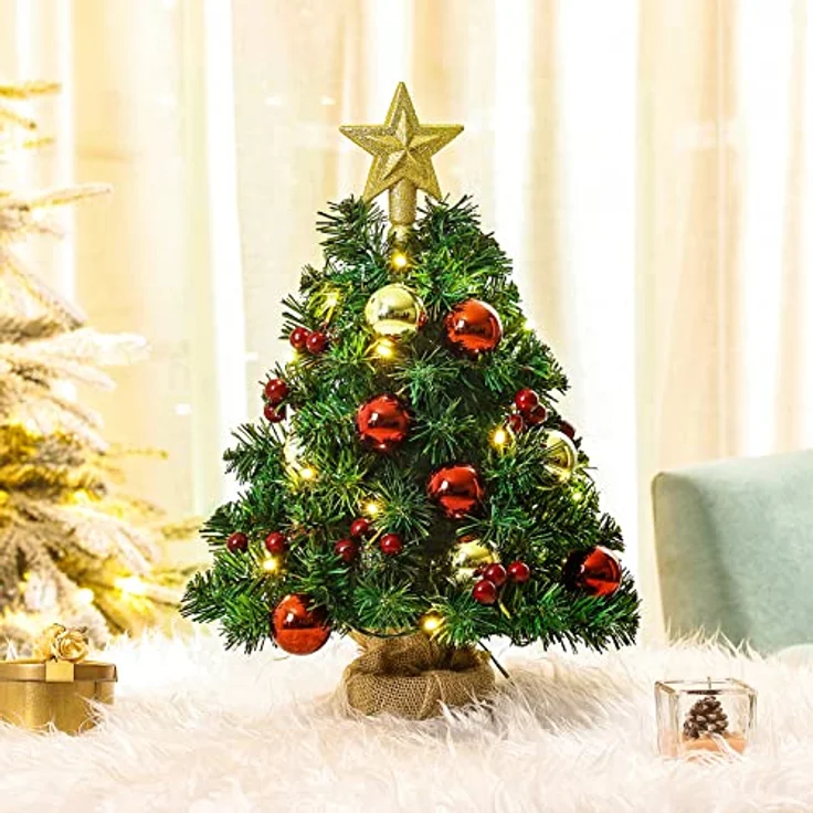 Yorbay Künstlicher Weihnachtsbaum Mini Weihnachtsbaum mit warmweiß LEDs, 8 Licht Modi, 40cm Tisch-Tannenbaum mit Stern-Baumspitze und Deko, Batterie betrieben, für Weihnachten, Advent, künstlich, Geschmückt – Bild 6
