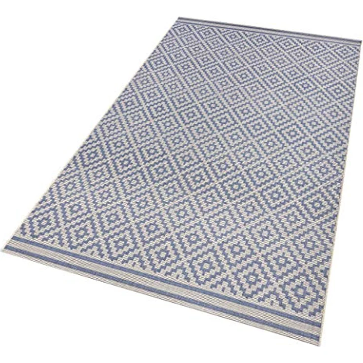 NORTHRUGS In- und Outdoor Teppich Raute 240x340 cm - Wetterfest Modern Geometrisches Raute Muster Design Teppich für Balkon Terrasse Garten Wintergarten Wohnzimmerteppich Wasserfest in Blau Creme – Bild 8