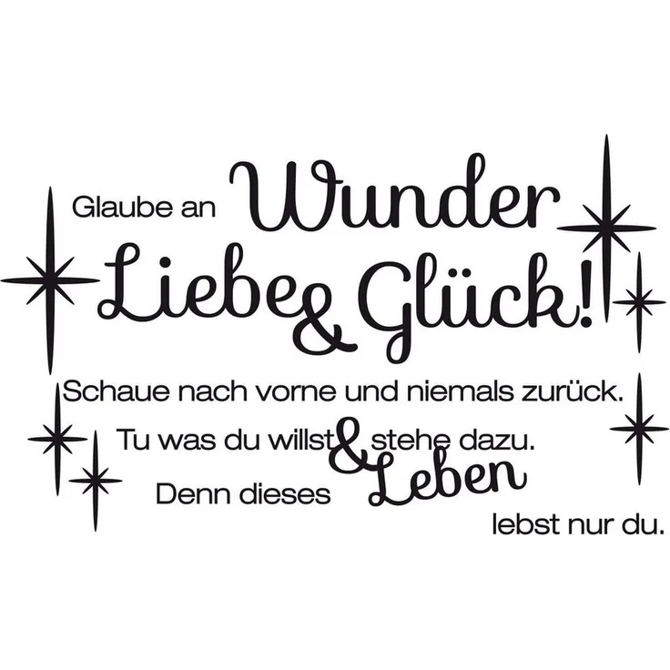 K&L Wall Art Wandtattoo Liebe und Glück Leuchtbild Spruch 50x30cm selbstklebend, Kinderzimmer Leuchtsticker schwarz