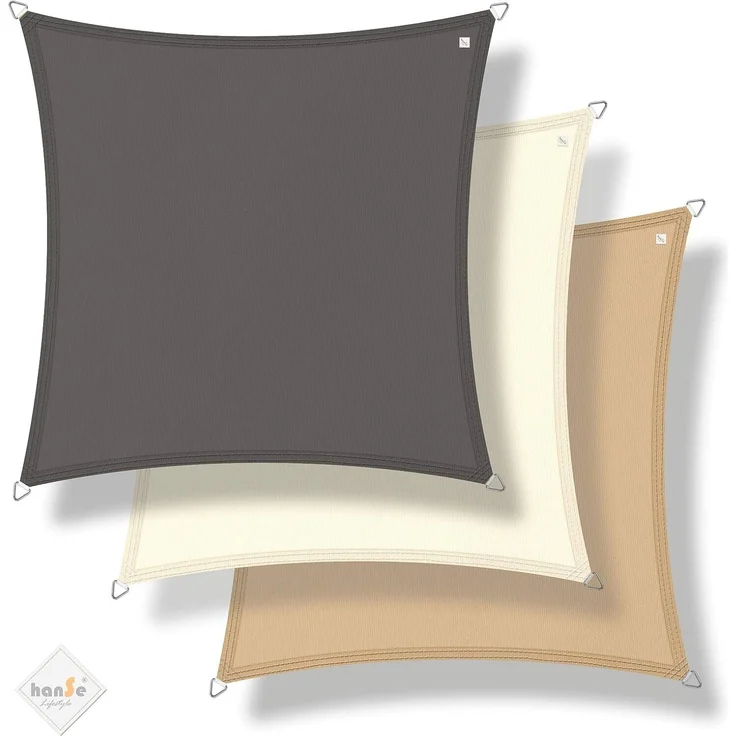 hanSe Sonnensegel Schattensegel UV-Schutz 2x2m Quadrat Creme wasserabweisend – Bild 2