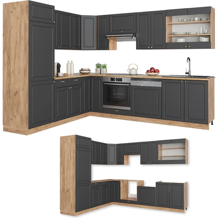 Eckküche Fame-Line Anthrazit-Gold Landhaus/Goldkraft Eiche 287 x 227 cm, AP Eiche Vicco – Bild 6