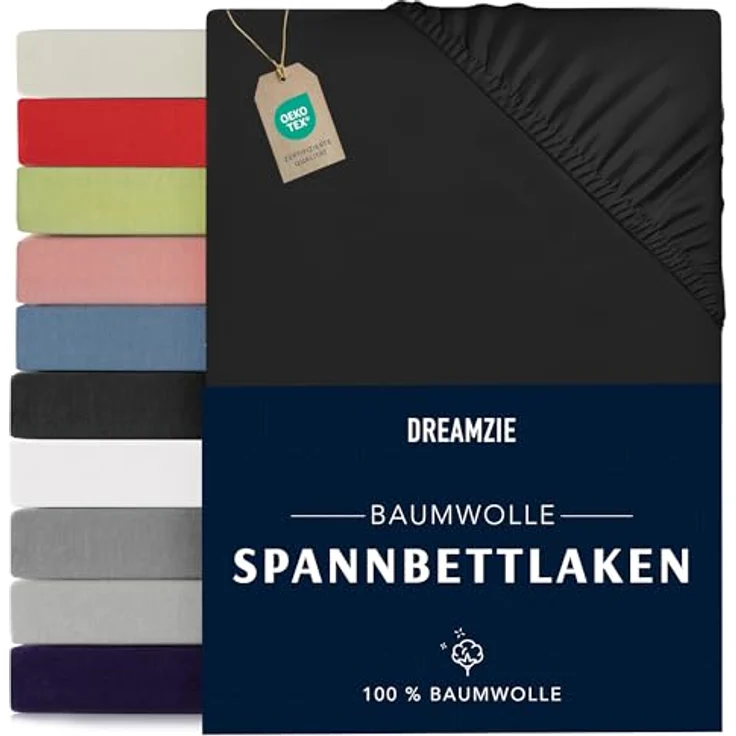 Dreamzie - Spannbettlaken 180x200 cm - Baumwolle Oeko Tex Zertifiziert - Schwarz - 100% Jersey Spannbetttuch 180x200 – Bild 2