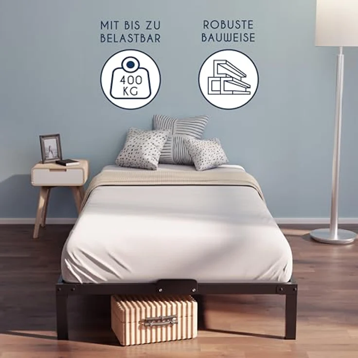 Dreamzie Bettgestell 80x200 aus Metall, Höche 35 cm - Bett 80x200 für Matratze Einzelbett - Großer Stauraum, Leicht zu Montieren und Stabil - Schwarzer Lattenrost – Bild 4