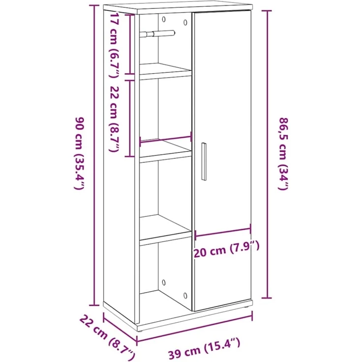 vidaXL Badezimmerschrank mit Rollenhalter Artisan-Eiche 39x22x90 cm 858532 – Bild 8
