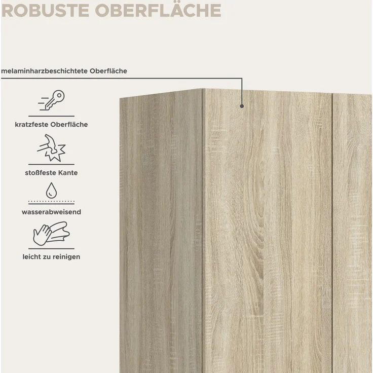 Kleiderschrank 2-türig (B/H/T: 80x180x52 cm) in Sonoma Eiche Nachbildung – Bild 8