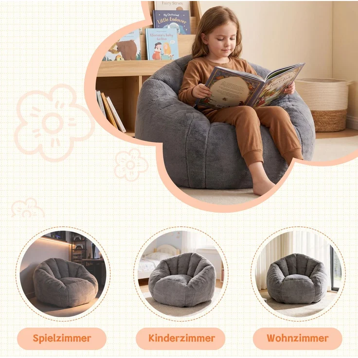 Sitzsack, weicher Plüsch-Sitzsack, bequemer Sitzsack, geeignet für Spielzimmer, Leseecke, Wohnzimmer und Kinderzimmer, für Jungen und Mädchen - klein--Herde--75x70x52cm--YOUDENOVA – Bild 6