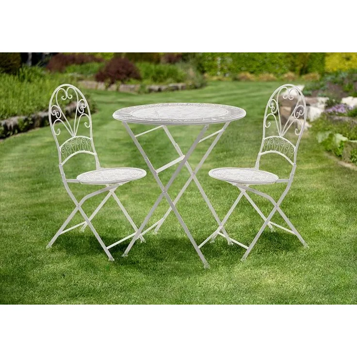 Terassen Möbel-Set Bistro Garten Balkon Gartendeko antik weiß 2 Stühle und Tisch