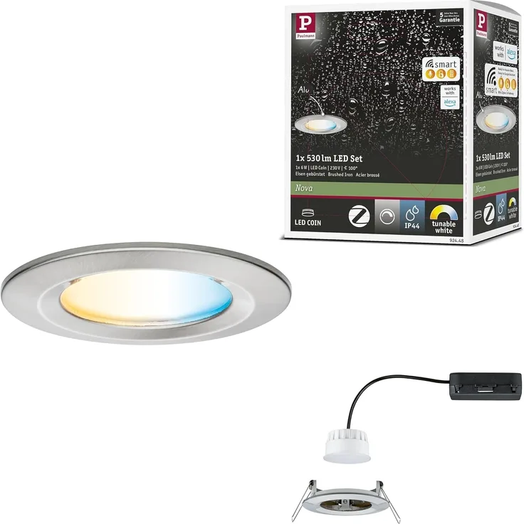 Paulmann 92448 LED Einbauleuchte Nova Coin Zigbee Tunable White Eisen gebürstet IP44