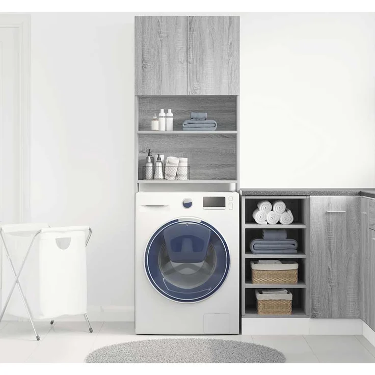 vidaXL Waschmaschinenschrank Grau Sonoma 64x24x190 cm Holzwerkstoff 859132 – Bild 3