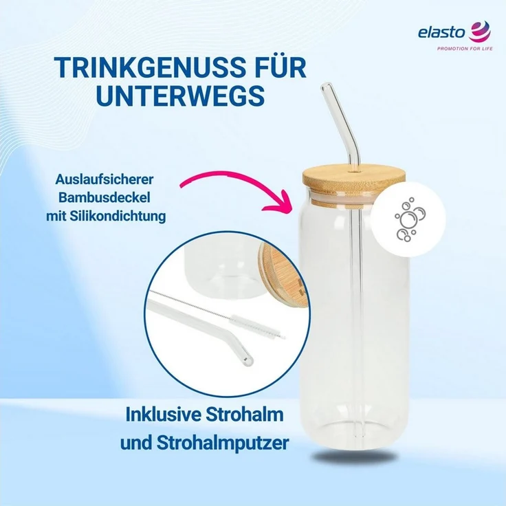 elasto Becher Trinkglas "Tropical" mit Strohhalm 675 ml natur – Bild 4