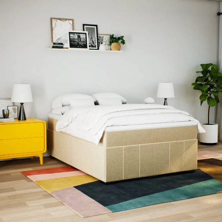 vidaXL Boxspringbett mit Matratze Creme 140x190 cm Stoff 3285475 – Bild 3