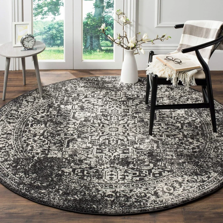 Teppich SAFAVIEH Traditionell Wohnzimmer, Esszimmer, Schlafzimmer - Evoke Collection, Kurzer Flor, Schwarz und Grau, 200x200 cm