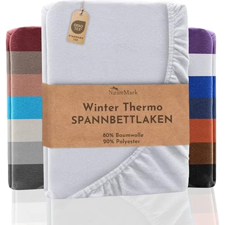 NatureMark Spannbettlaken Winter Thermo Fleece Spannbetttuch, 80% Baumwolle und 20% Polyester, Gummizug: rundum, (1 Stück), 90x190 bis 100x200 cm - Weiß – Bild 2