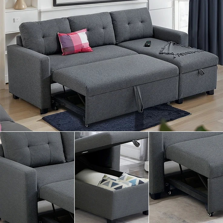 Sofa L Form Campina Grau 226 x 163 cm mit Schlaffunktion Vitalispa – Bild 5