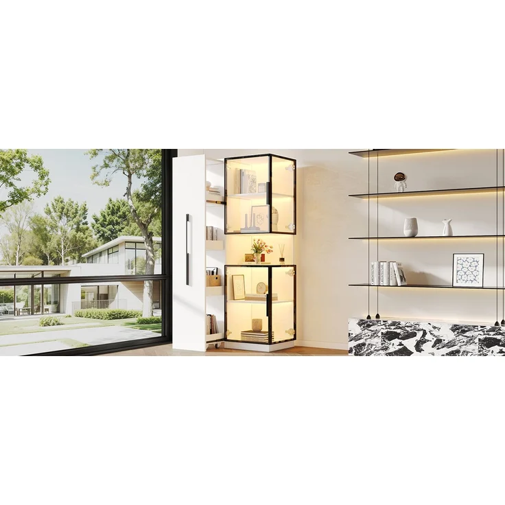 ZUBALIYA Vitrinenschrank 70×38×160 cm mit Ausziehregal – Doppelglas-Standvitrine LED,Glasvitrine & Aufbewahrung, multifunktionaler Hochschrank für Wohnzimmer, Esszimmer, Küche – Bild 19