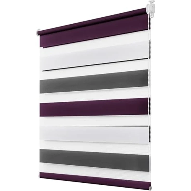 Deswell Doppelrollo Klemmfix ohne Bohren Weiß-Grau-Lila B90 x H120 cm (Stoffbreite 86cm) Rollos für Fenster ohne Bohren für Fenster mit Lichtdurchlässig & Verdunkelnd/Höhe Stufenlos Verstellbar – Bild 1