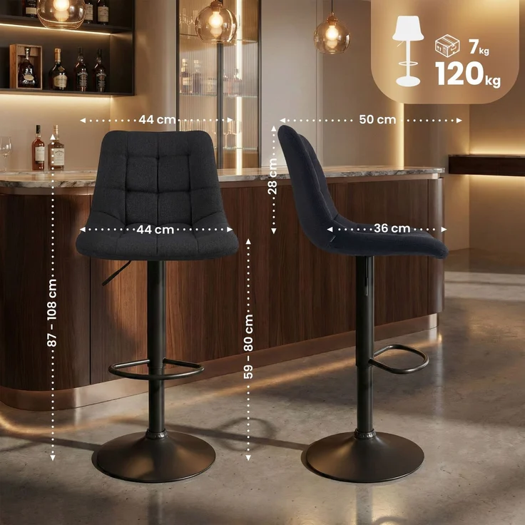 CLP Barhocker Mapun höhenverstellbarer Tresenhocker drehbar mit Polsterung,schwarz Stoff – Bild 2