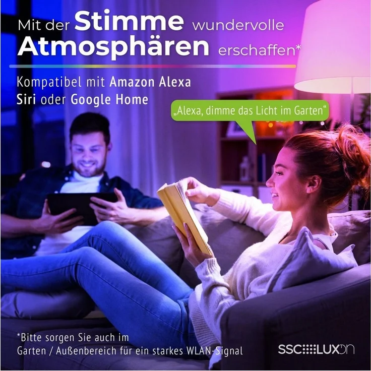 SSC-LUXon LED Außen-Wandleuchte Wandleuchte Up & Down Außen IP44 grau halbrund mit 2x Smart RGB Lampe, RGB & Weißtöne – Bild 3