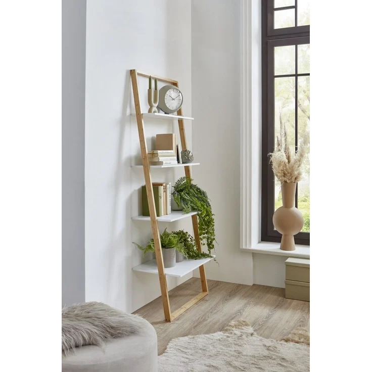 freiraum Badregal Leiter, in Bambus / Weiß, Echtholz/MDF - 61,3x164x36,5cm (BxHxT) – Bild 1