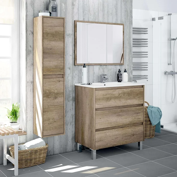 ARKITMOBEL, Badezimmer-Säule mit 2 Türen – schmaler Badhochschrank in Nordik-Optik, platzsparendes Badezimmermöbel, Maße: 30 x 140 x 25,5 cm (B x H x T), Modell Dakota – Bild 6