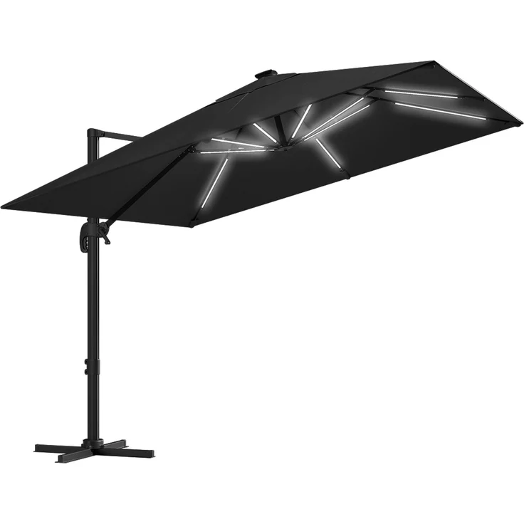 STEELSØN 'Elaris' Premium Sonnenschirm 300x300 cm quadratisch mit LED, neigbar und 360-Grad drehbar, schwarz, Ampelschirm inkl. Hülle, extrem robuste Metall-Stange, 220 g/m² Polyester, UV50+ – Bild 12