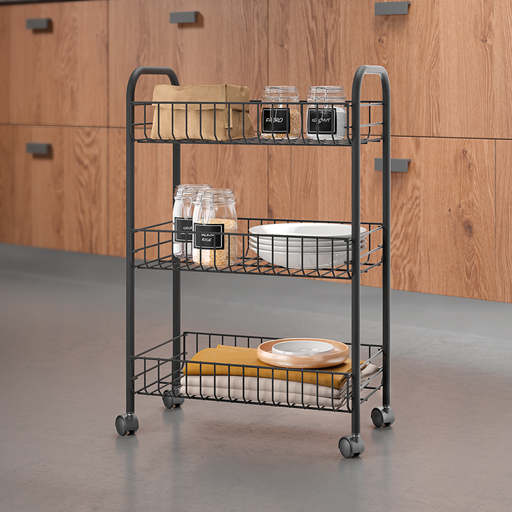 METALTEX 344403000 Lugano Lava Allzweckwagen 3 Etg. 41 x 23 x 63 cm TouchTherm, matt schwarz – Bild 2