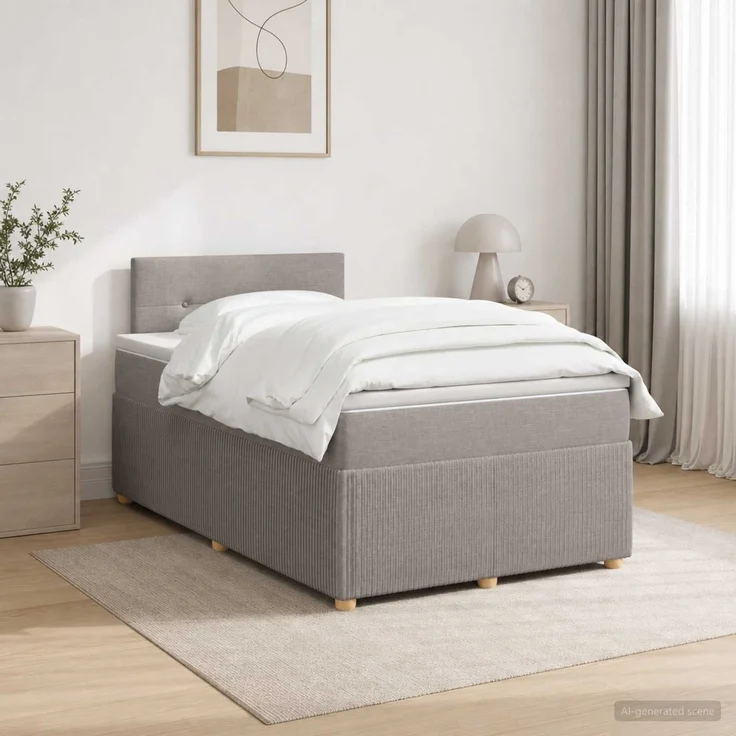 vidaXL Boxspringbett mit Matratze Taupe 120 x 190 cm Stoff 3452887 – Bild 1