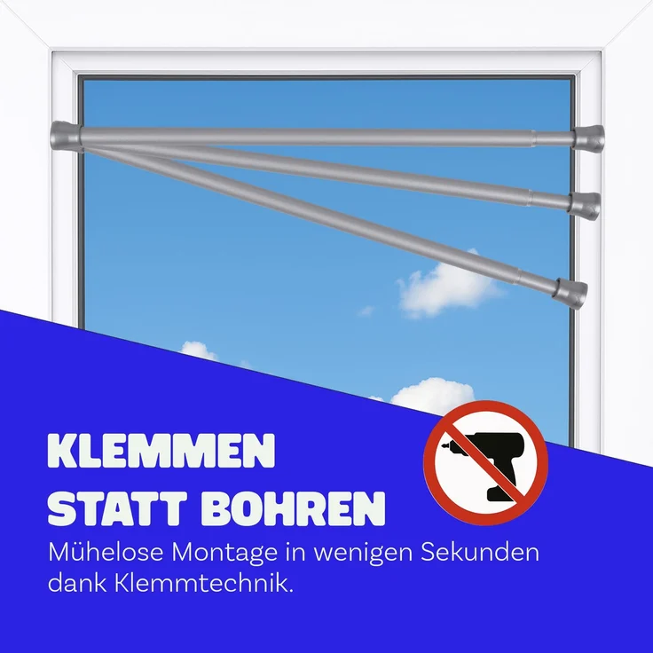 Verstellbare Vorhangstange - Spannstange zum Klemmen Silber Ø16/19 mm 80-125 cm – Bild 3