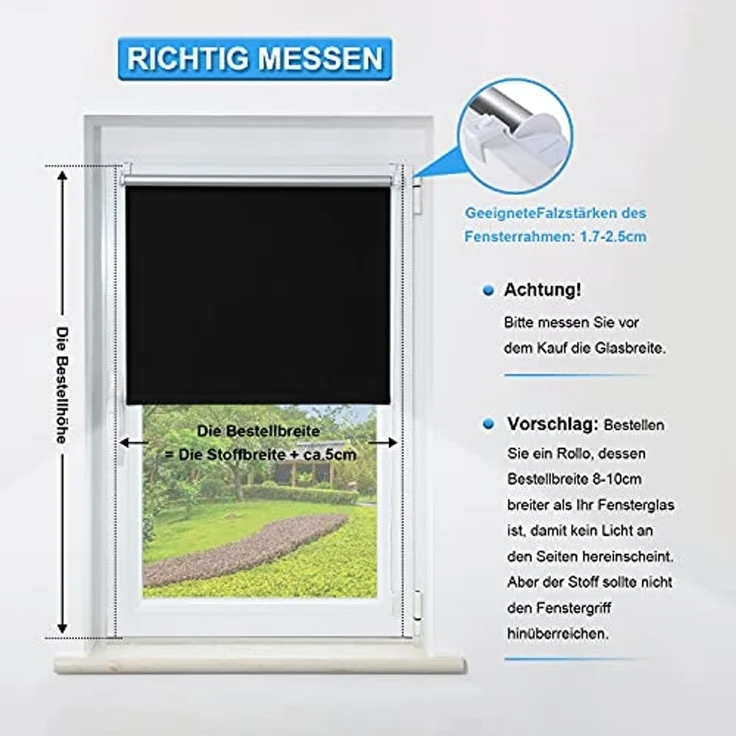 Homland Klemmfix Rollo Verdunkelung Thermorollo ohne Bohren Schwarz 105x170 cm (BxH), Verdunklungsrollo Wandmontage & Deckenmontag, Sichtschutz & Sonnenschutz für Fenster und Tür – Bild 7
