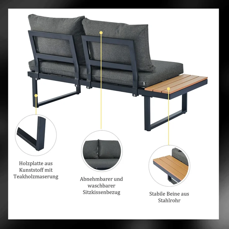 Merax Gartenlounge-Set, 5-Sitzer Gartenmöbel mit 5-Winkel-verstellbare Lehne, Grau+Schwarz – Bild 6